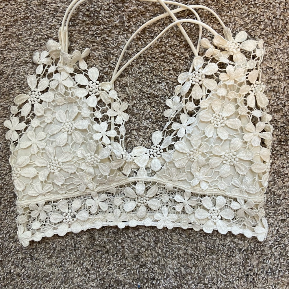 Free People Ivory Floral Lace Bralette